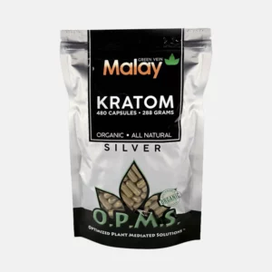 Opms Silver Green Vein Malay Kratom 480 Capsules 288 grams - Kratom Lords